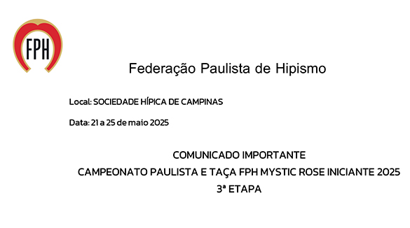 Importante - Comunicado Campeonato Paulista de Iniciante 2025
